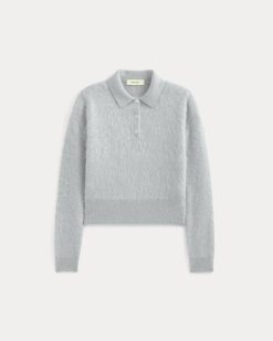 Alternative view of Lush Cashmere Cropped Polo Sweater | Sanderling Gray