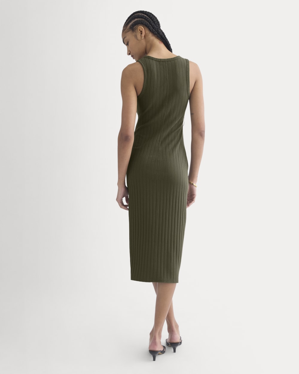 Scoop-Neck Midi Dress in Pointelle Knit | Olive Night - Image 6