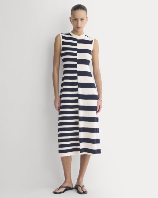 Striped Sweater Midi Dress | Bone/True Navy Duo Stripe