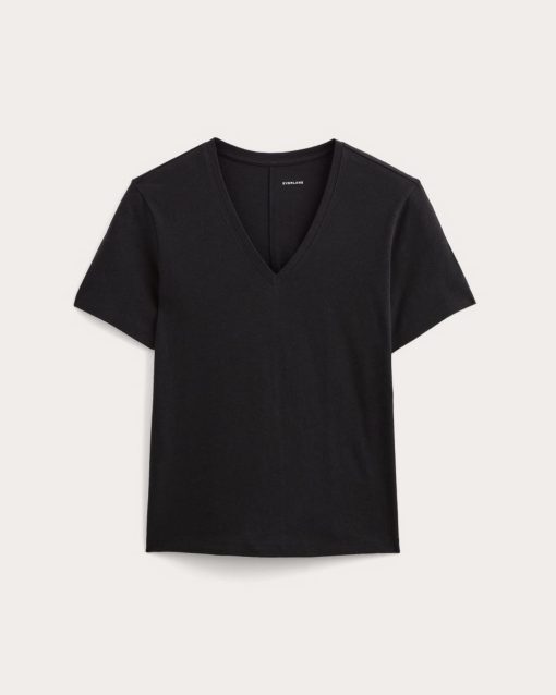 Alternative view of The Slouchy V-Neck Tee in Cotton Linen | Black
