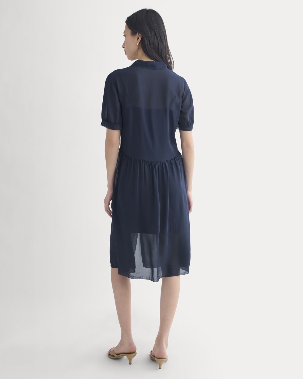 Notch Collar Shirtdress in Silk Georgette | Navy - Image 4