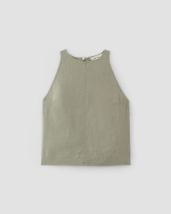 Alternative view of The Linen High-Neck Tank | Sage Green