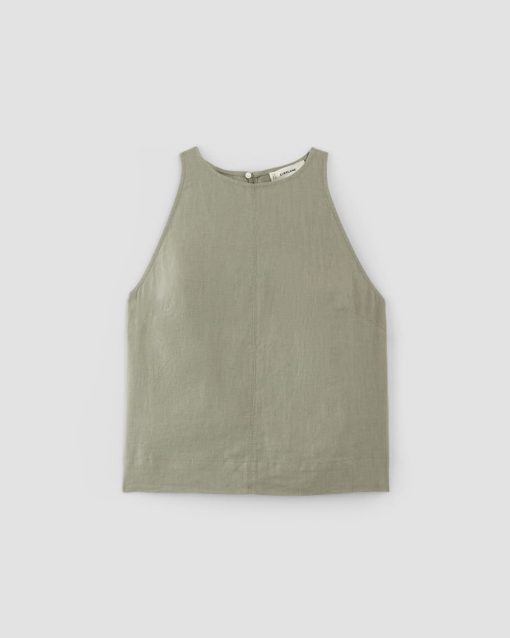 Alternative view of The Linen High-Neck Tank | Sage Green