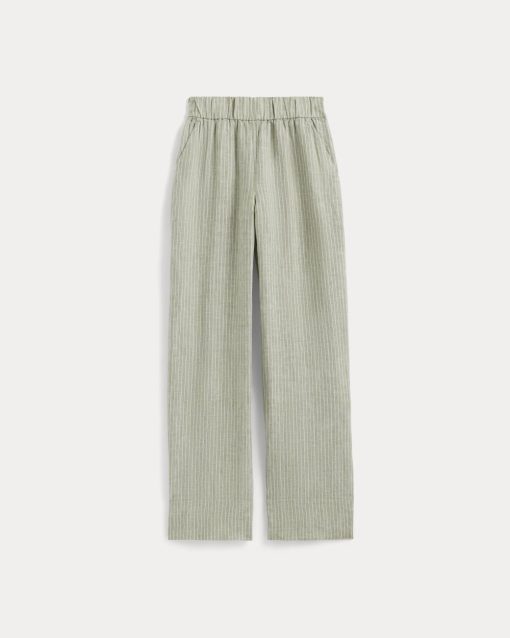 Alternative view of The Linen Easy Pant | Oil Green / White
