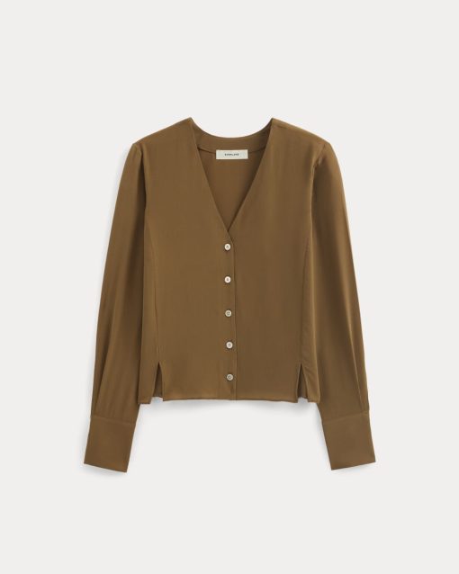 Alternative view of The V-Neck Blouse in Washable Silk | Toffee