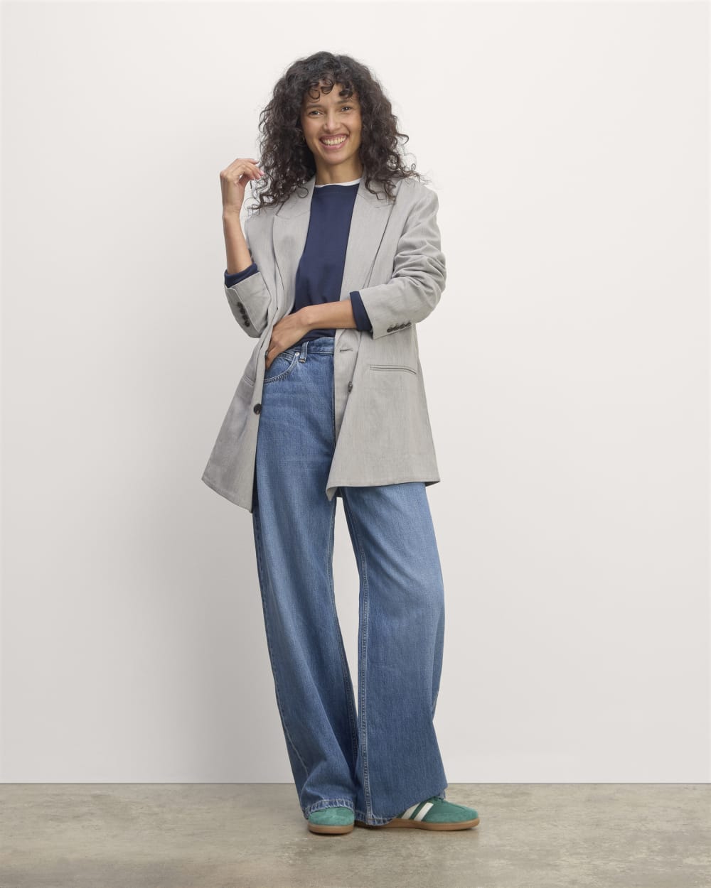 The Double-Breasted Blazer in Buttersmooth | Heather Steel - Image 3