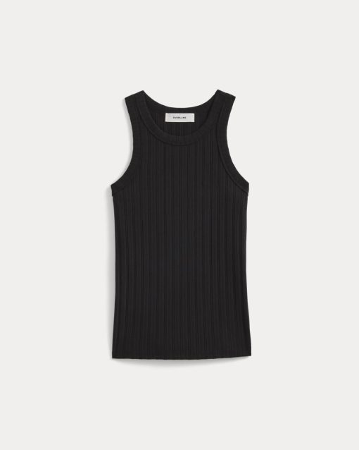 Alternative view of Racerback Tank in Pointelle | Black