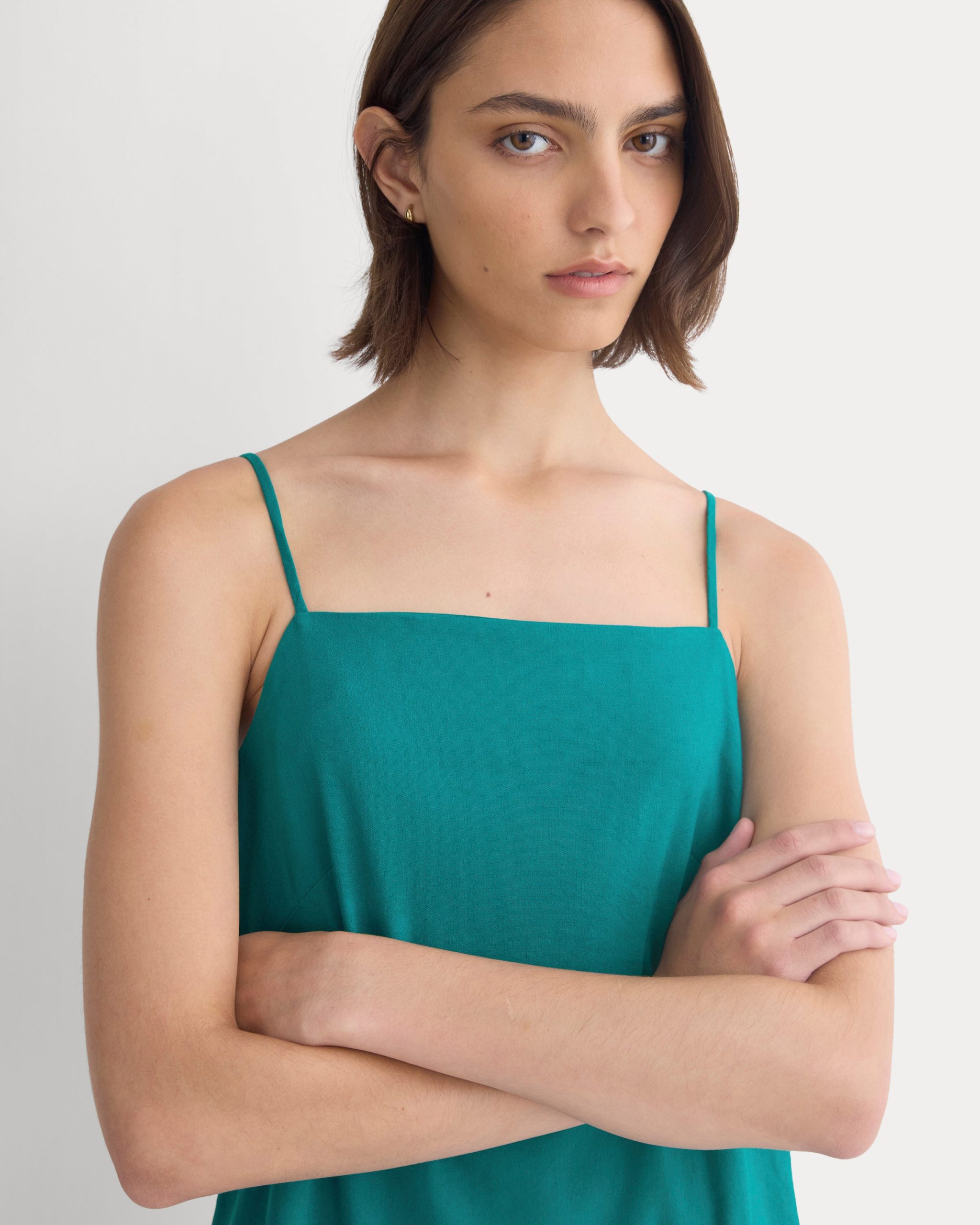 Mini Shift Dress in Stretch Linen | Everglade - Image 3