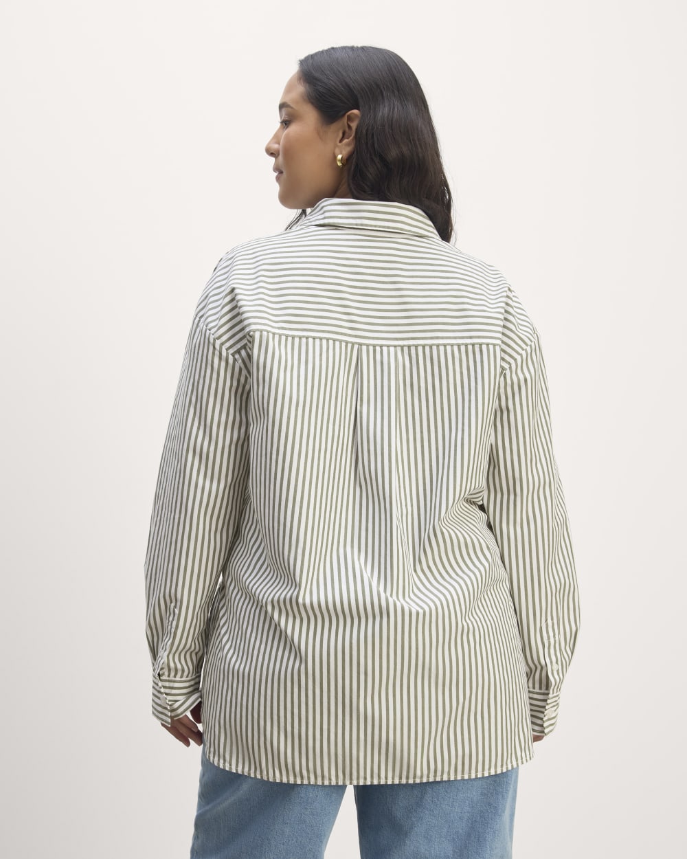 The Supima® Cotton Boyfriend Shirt | White / Moss Green - Image 4