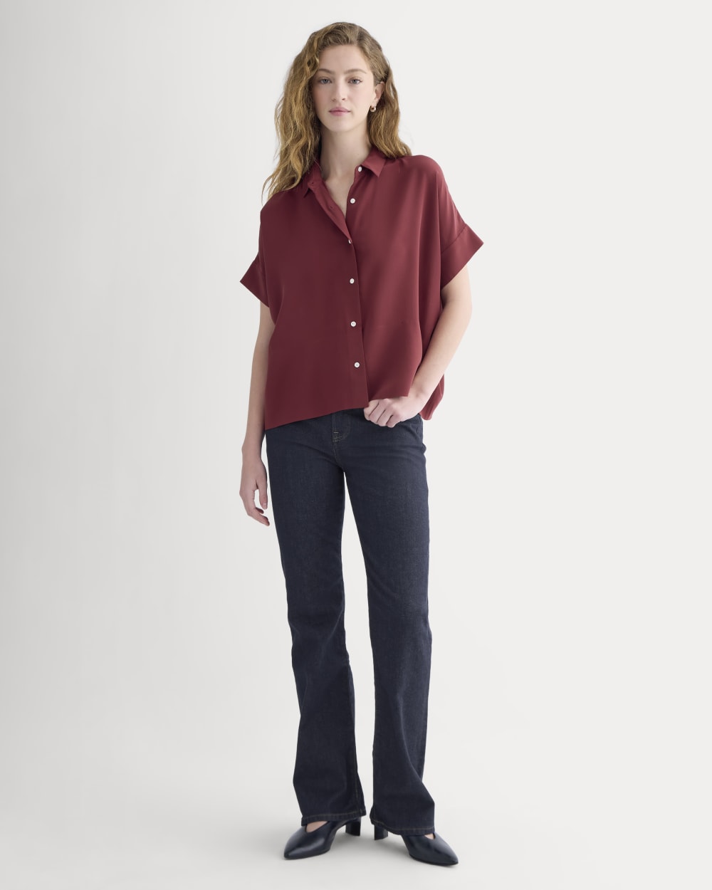 The Boxy Shirt in Washable Silk | Pomegranate - Image 3