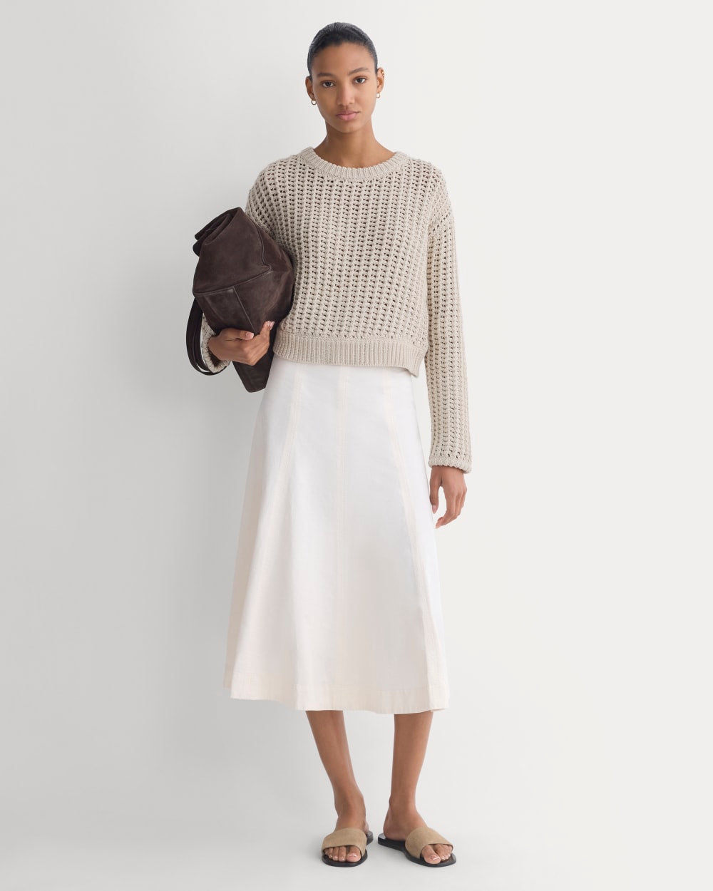 Open-Knit Crew in Elevated Cotton | Peyote - Image 3