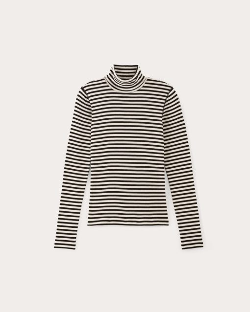 Alternative view of The Luxe Rib Turtleneck | Bone / Black