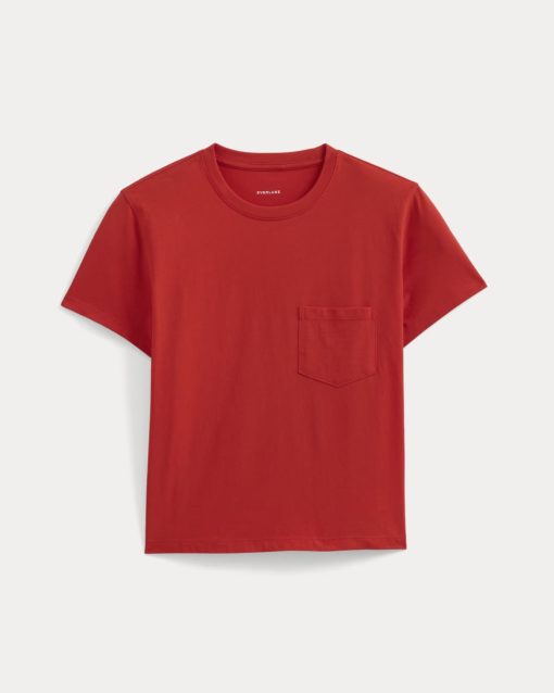 Alternative view of The Box-Cut Tee in Essential Cotton | Fiery Red | Pocket