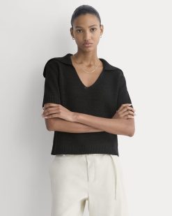 Open Collar Polo | Black