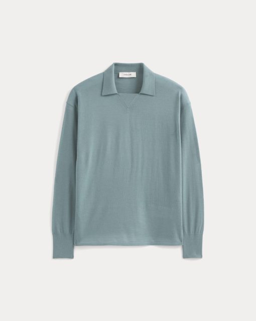 Alternative view of Oversized Polo in Ultrafine Merino | Gray Mist