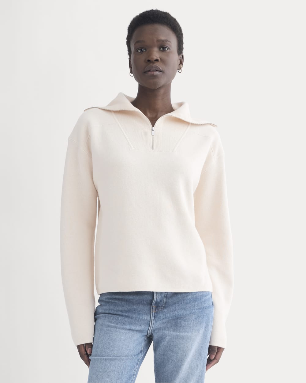 Double Knit Half-Zip in Cotton Merino | Bone/Cream/Sand/Light Camel - Image 3