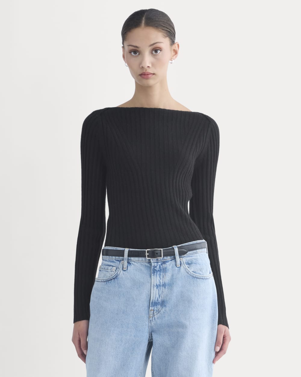 Cashmere Ribbed Boat-Neck Sweater | Black - Image 3