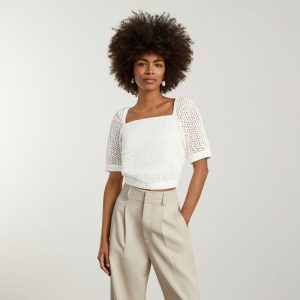 Alternative view of The Eyelet Puff Sleeve Top | White