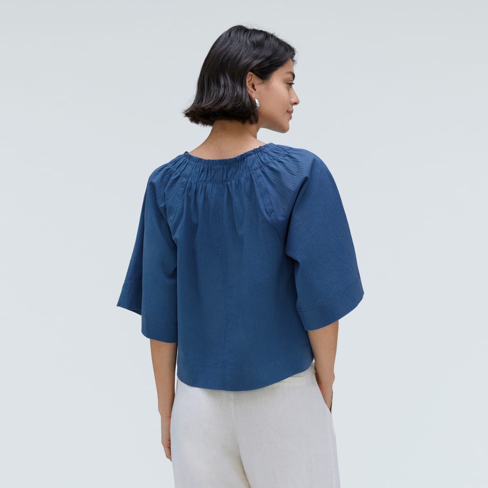 The Seersucker Gathered Tee | Deep Blue - Image 3
