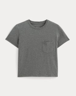 Alternative view of The Box-Cut Tee in Essential Cotton | Heathered Charcoal | Pocket