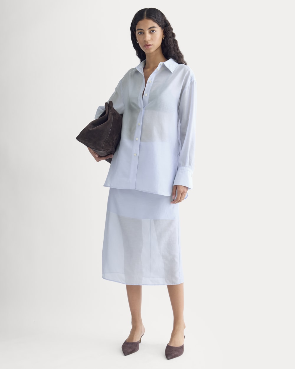 Oversized Shirt in Cotton-Silk Organza | Kentucky Blue - Image 3