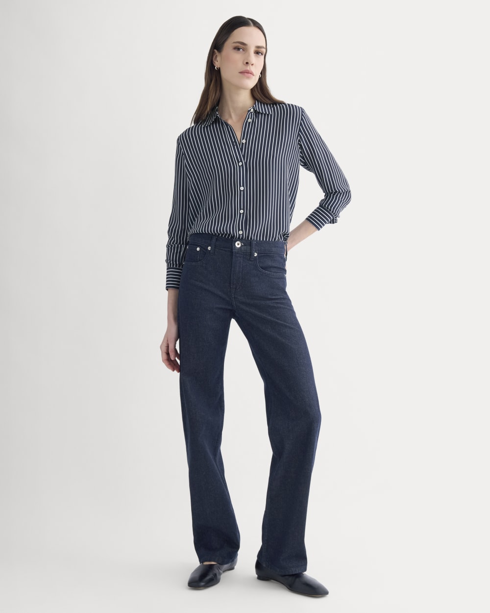 The Must-Have Shirt in Washable Silk | True Navy / Bone Stripe - Image 3