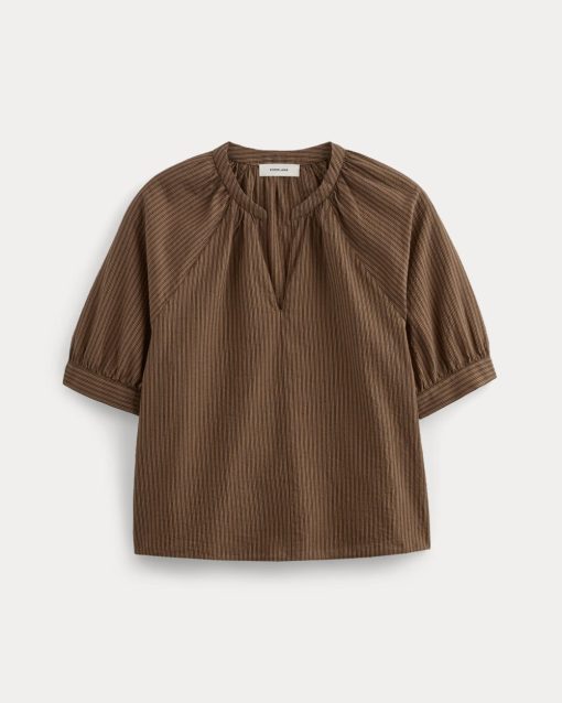 Alternative view of The Gauze Gathered Top | Carob Brown / Black