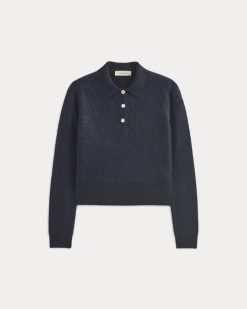 Alternative view of Lush Cashmere Cropped Polo Sweater | Starry Navy