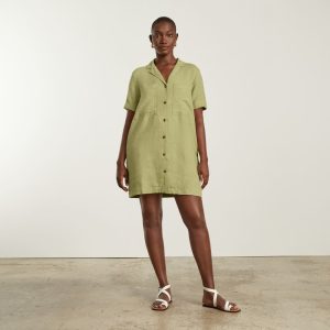 Alternative view of The Linen Workwear Dress | Leek