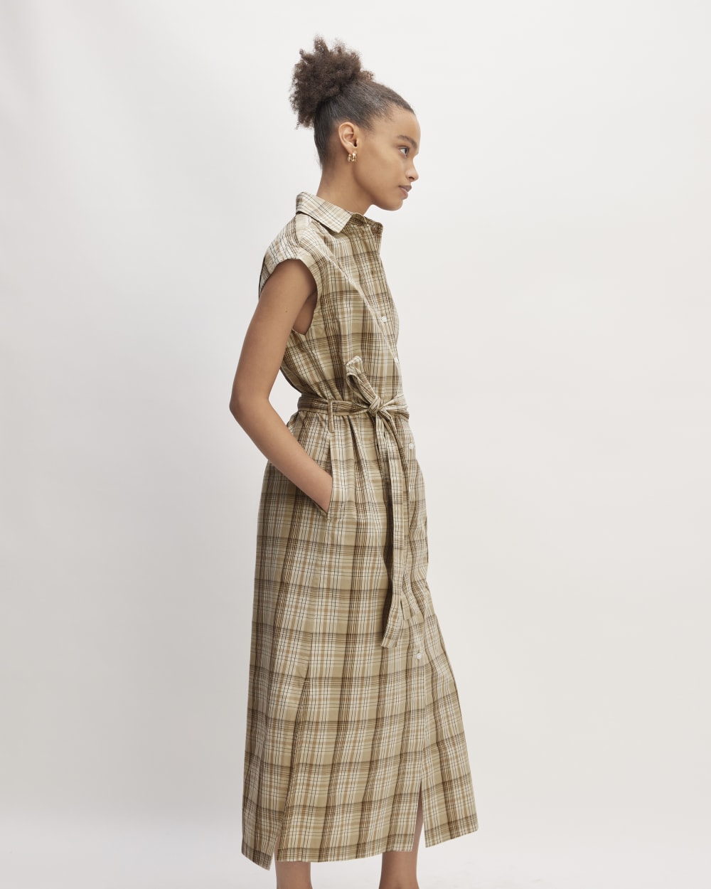 The Supima® Cotton Short-Sleeve Shirt Dress | Pale Khaki Plaid - Image 5