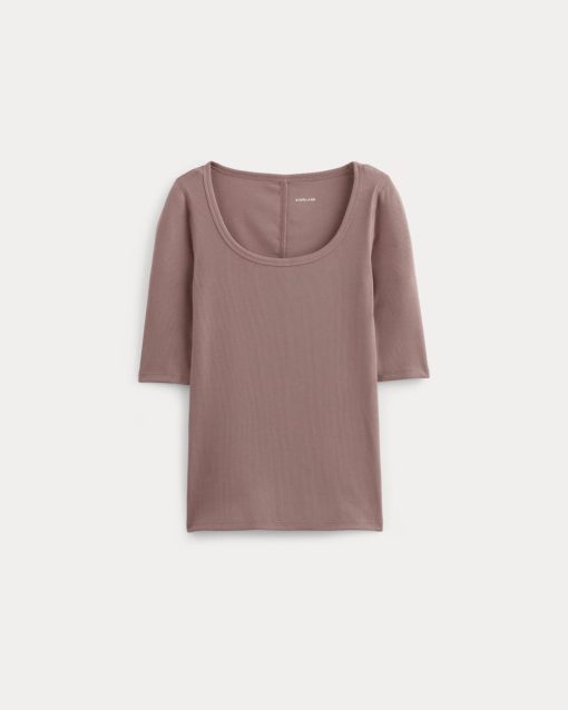 Alternative view of The Luxe Rib Scoop-Neck Tee | Rose Dusk