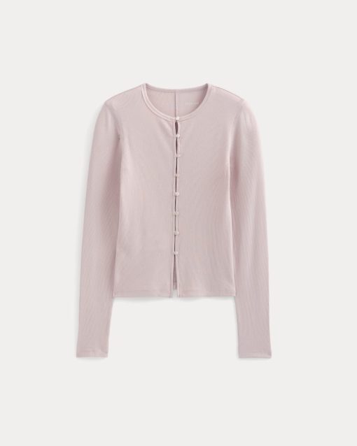 Alternative view of Luxe Rib Button-Up Top | Burnished Lilac
