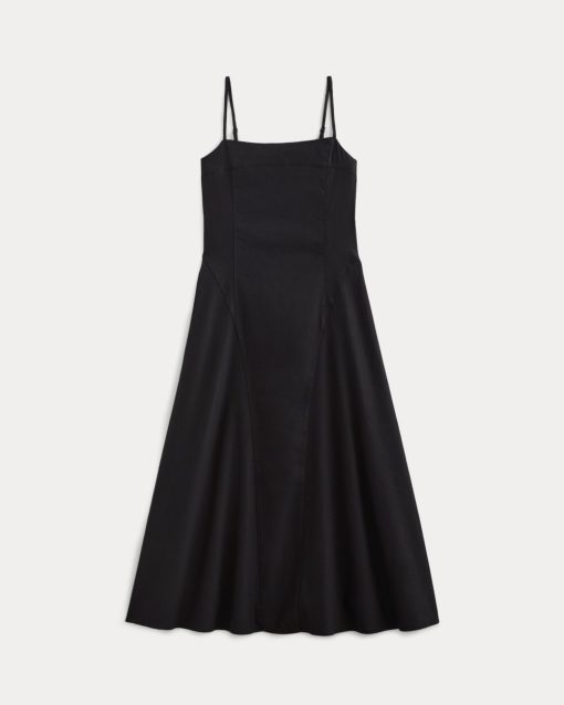 Alternative view of The Seamed Dress in Stretch Linen | Black