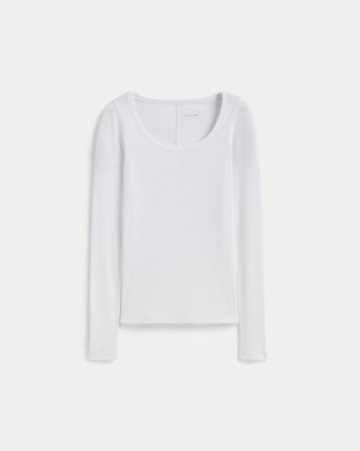 Alternative view of The Luxe Rib Long-Sleeve Scoop-Neck Tee | White