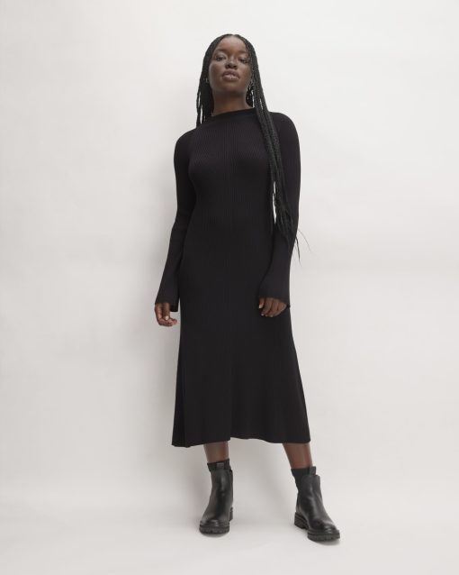 The Ribbed Mock Neck Midi Dress | Black