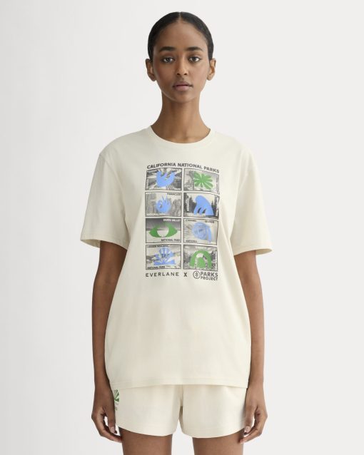 The Everlane x Parks Project Essential Organic Crew | Forged Iron / Birch / Granada Sky Blue / Green