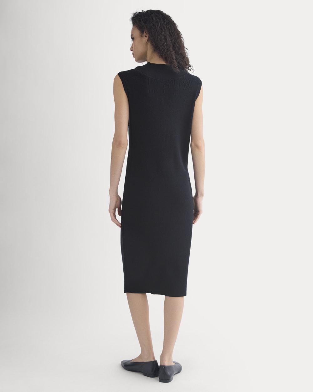 Relaxed V-Neck Midi Sweater Dress in Cotton Merino | Black - Image 5