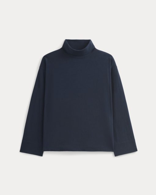 Alternative view of Slouchy Turtleneck In Essential Cotton | Deep Navy