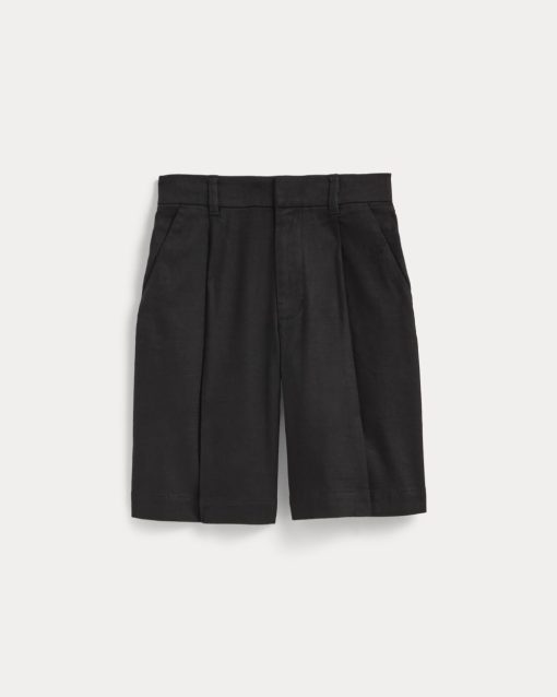 Alternative view of The Pleated Short in Stretch Linen | Black
