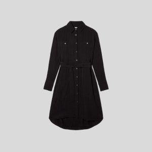 Alternative view of The City Stripe Draped Shirt Dress | Black