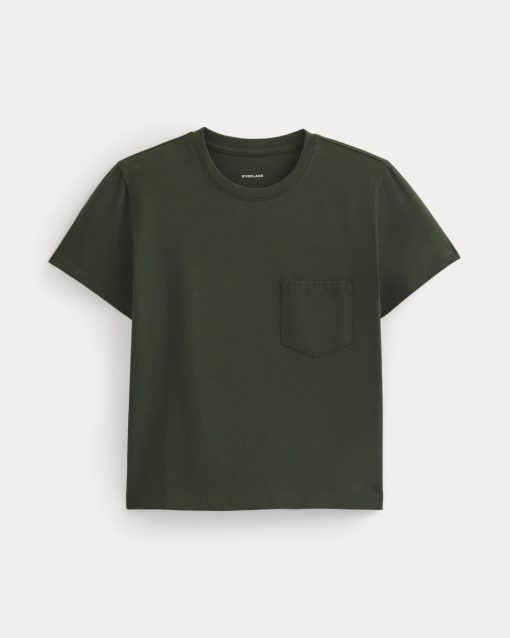 Alternative view of The Box-Cut Tee in Essential Cotton | Dark Green | Pocket