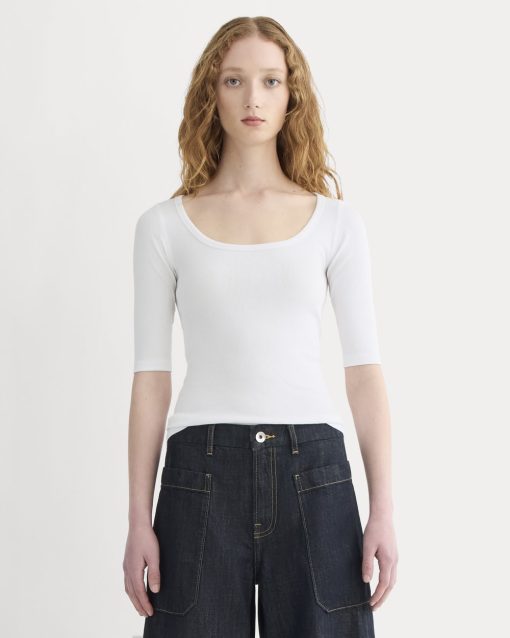 The Luxe Rib Scoop-Neck Tee | White