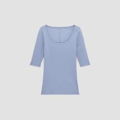 Alternative view of The Luxe Micro-Rib Scoop-Neck Tee | Cornflower Blue