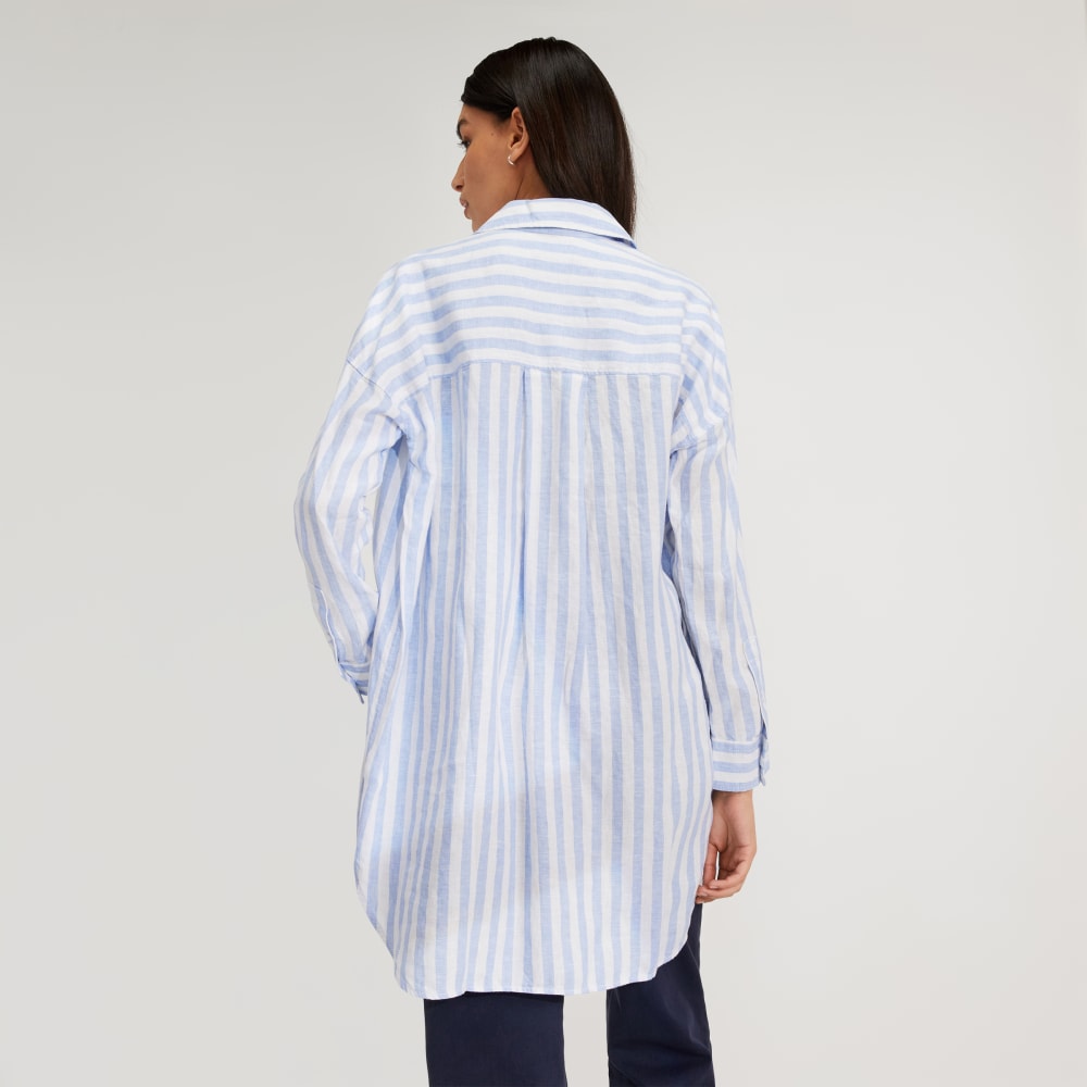 The Way-Long Linen Shirt | Blue / White - Image 3