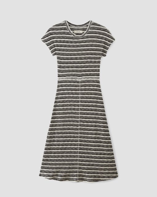 Alternative view of The Rib-Knit Cap-Sleeve Midi Dress | Bone / Black