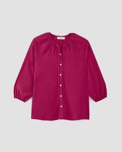 Alternative view of The Gathered Shirt in Butterlite | Red Currant