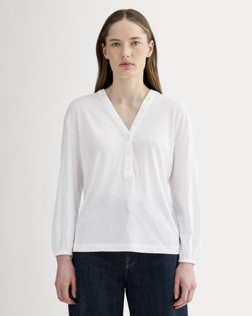 The Air V-Neck Henley | White