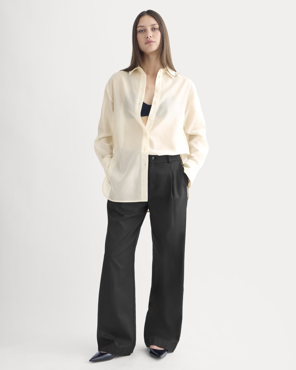 Oversized Shirt in Cotton-Silk Organza | Parchment - Image 3