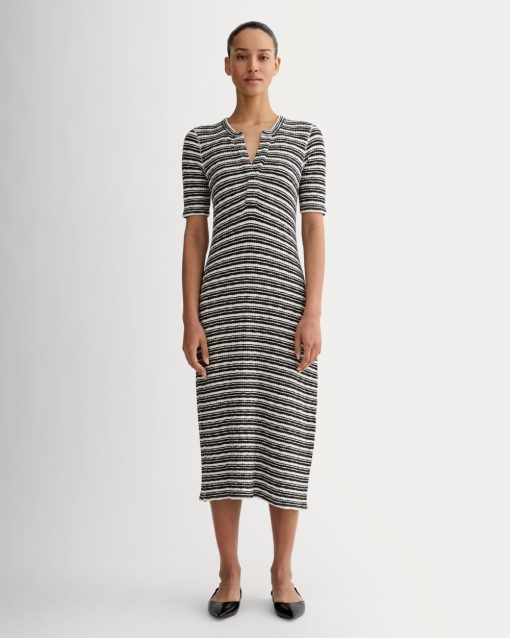 The Rib-Knit Henley Dress | Bone / Black
