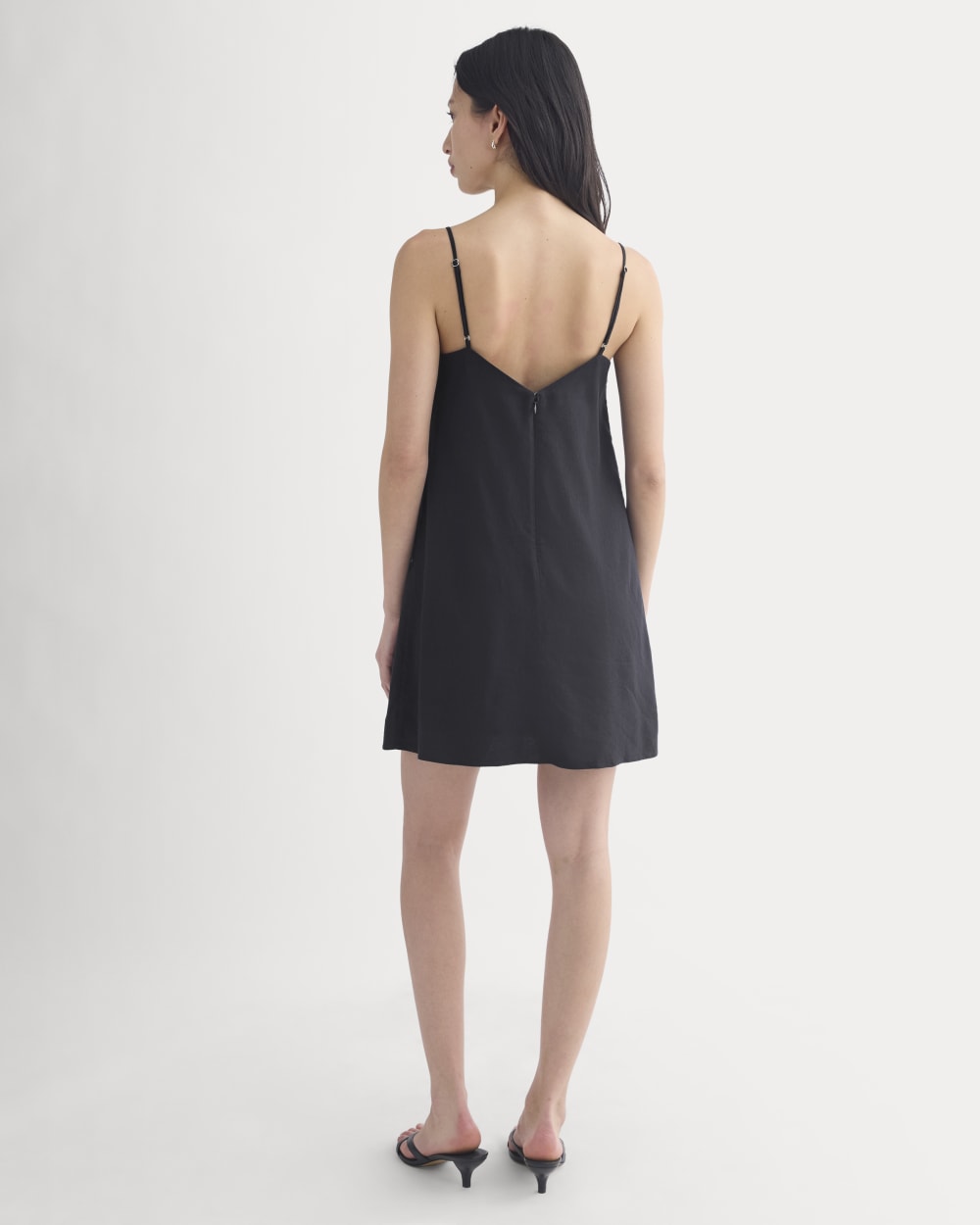 Mini Shift Dress in Stretch Linen | Black - Image 4